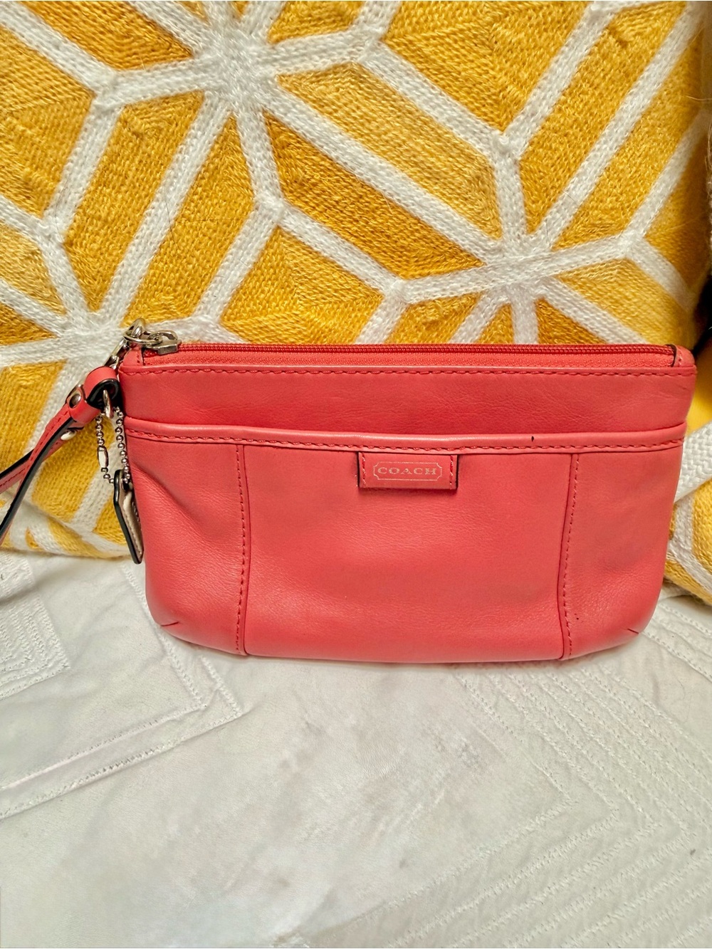 Coach Coral Pink Leather Wristlet Clutch